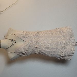 ANGEL BIBA Lace ruffle Mauve V Neck Strappy Dress Elegant Sexy Mini Dress
